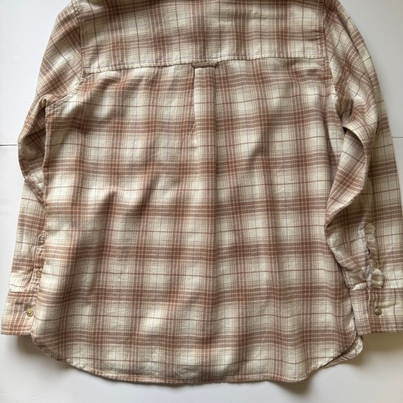 American Eagle Flannel Shirt Soft Tan White Plaid Button Down Collar Sz S - Picture 13 of 13